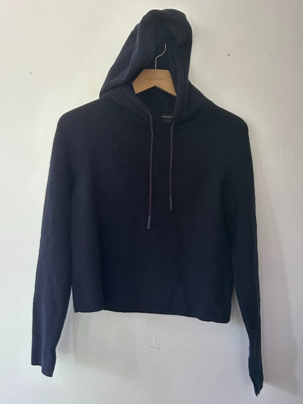 Banana Republic Cropped Hooded Sweater Small Navy Knit Pullover Preppy Coastal